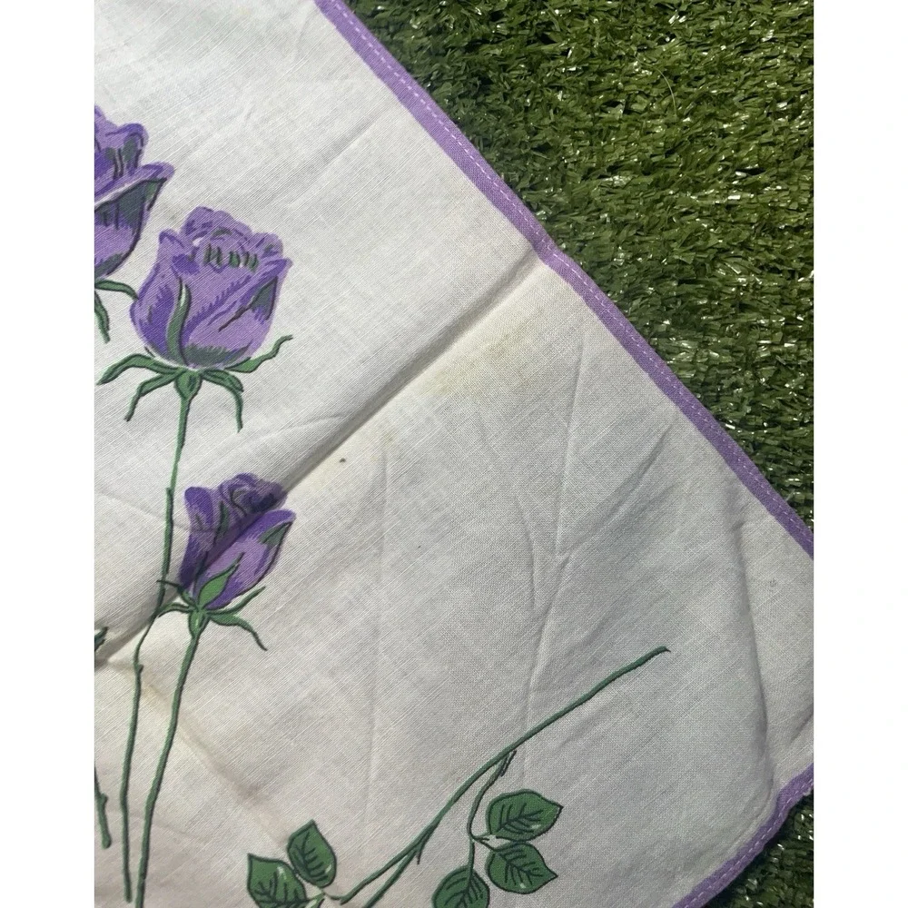 Set of 3 Vintage Floral Rose Handkerchiefs Lavender Blue Cotton Cottagecore‎